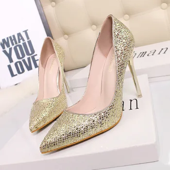 

Wind Women's shoes high heel shallow mouth pointed sequins Sexy Slim nightclub high-heeled shoes