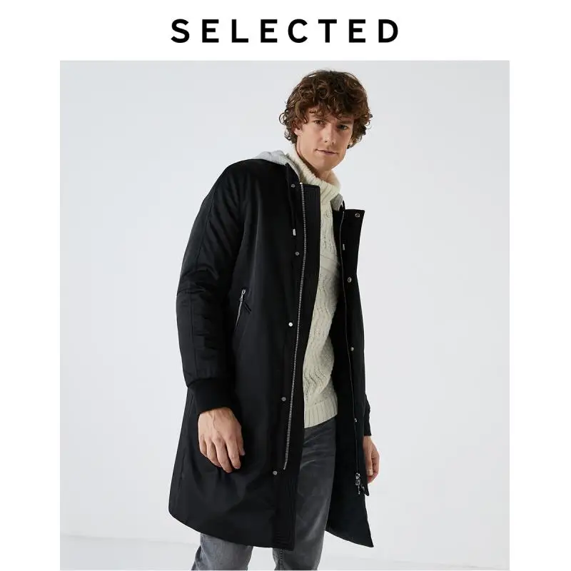 

SELECTED Men Glossy Hooded Business-casual Mid-length Cotton Jacket S|419422501