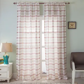 

Modern European and American Style Linen Yarn-dyed Lattice Curtain Window Curtain Living Dining Room Bedroom.