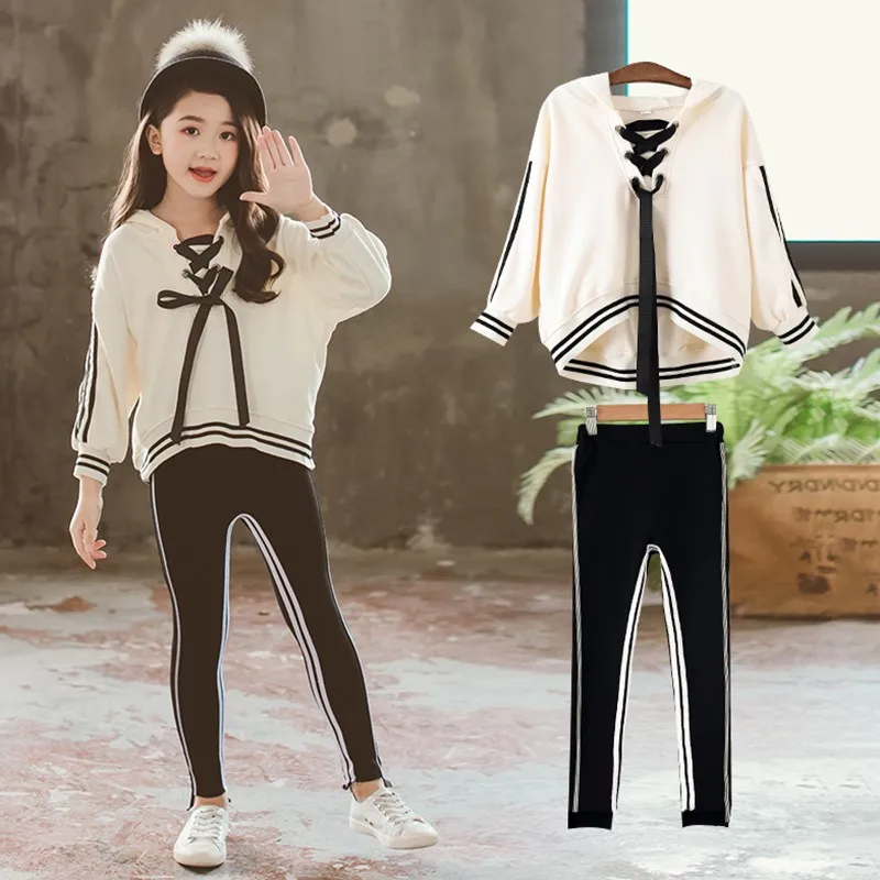 

Girl Set Spring New Tether Kids Girls Clothing Sets Autumn Children Hoodies Sweatshirt and Skinny Leggings Teen Sports Suits