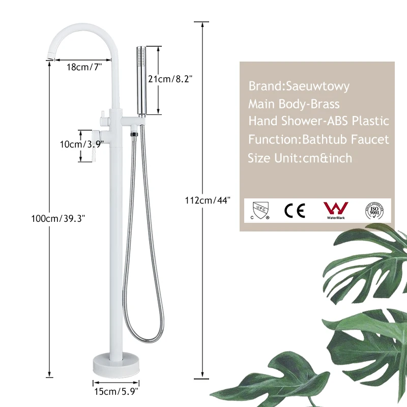 White Bathtub Shower Faucet Floor Standing Shower Tub Spout Single Handle Hot/Cold Water Mixer Tap Bathroom Faucet shower set,bathtub faucet,shower faucet,water mixer