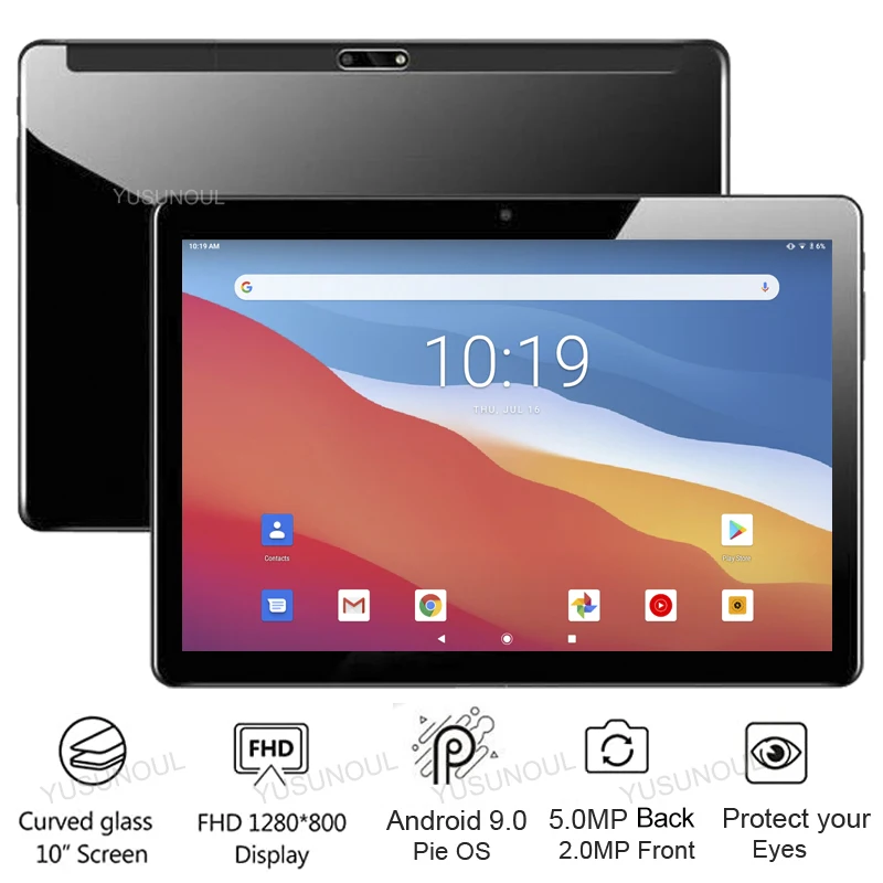Tableta ultrafina de 10 pulgadas, 32GB de ROM, vidrio templado 2.5D, cámara de 5.0MP, Android 9,0, tableta de pie, PC, 10,1, GPS, novedad