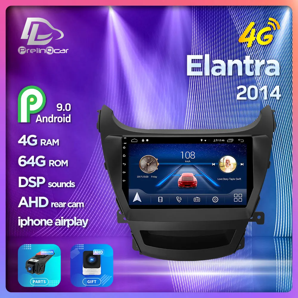

prelingcar For Hyundai Elantra 2014 years android 9.0 Car GPS Radio Multimedia no 2 din monitor Video Player Navigation