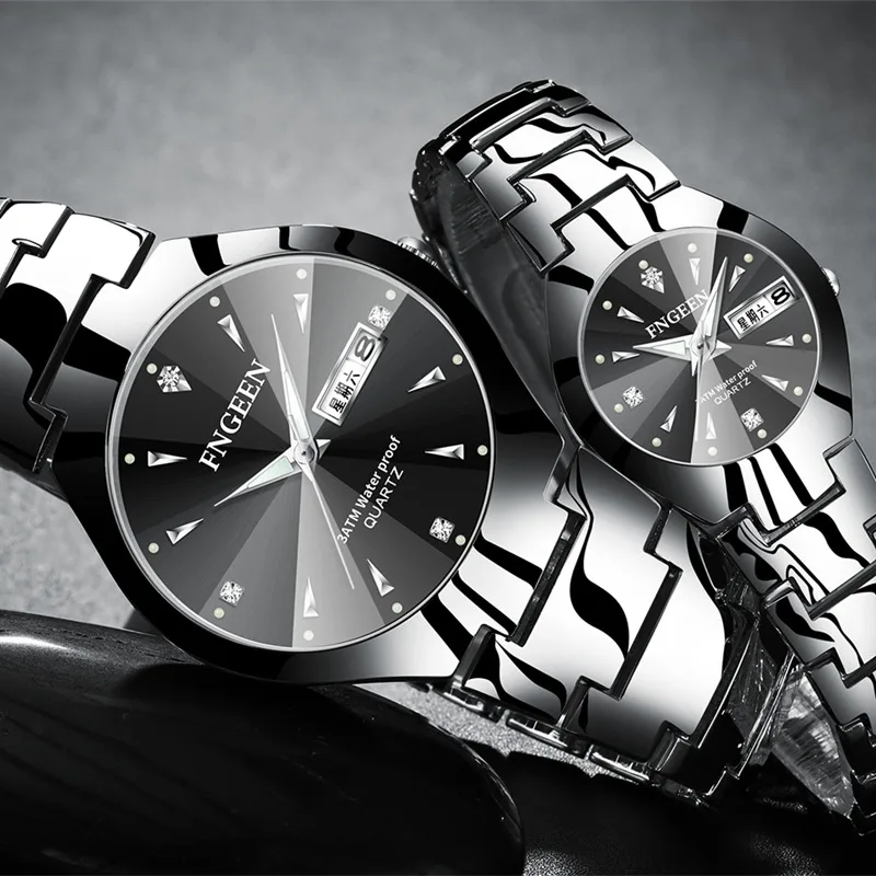 

FNGEEN Watch Christmas Couple Stainless Steel Luxury Womens Watch Waterproof Quartz Wristwatch for Lovers Relogio Feminino saati