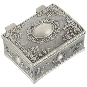 

Vintage Black Silver Jewelry Necklace Bracelet Box Storage Organizer Holder Case