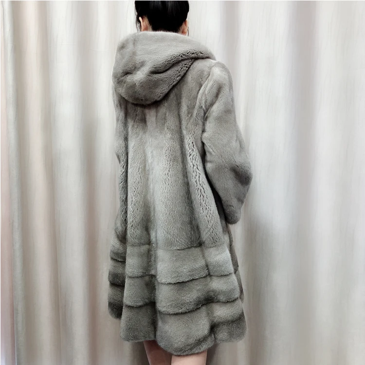 Silver grey Новая зимняя Женская норковая шуба из цельного меха Роскошная натуральная норковая меховые пальто - Цвет: Silver grey