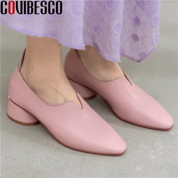 

COVIBESCO Concise Genuine Leather Women's Shoes Gashion 2020 Summer Autumn Thick Heels Pumps Wedding Office Lady Shoes Woman
