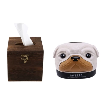 

2 Pcs Wood Tissue Box Napkin Cover Home Hotel Pub Cafe Car Paper Holder Case