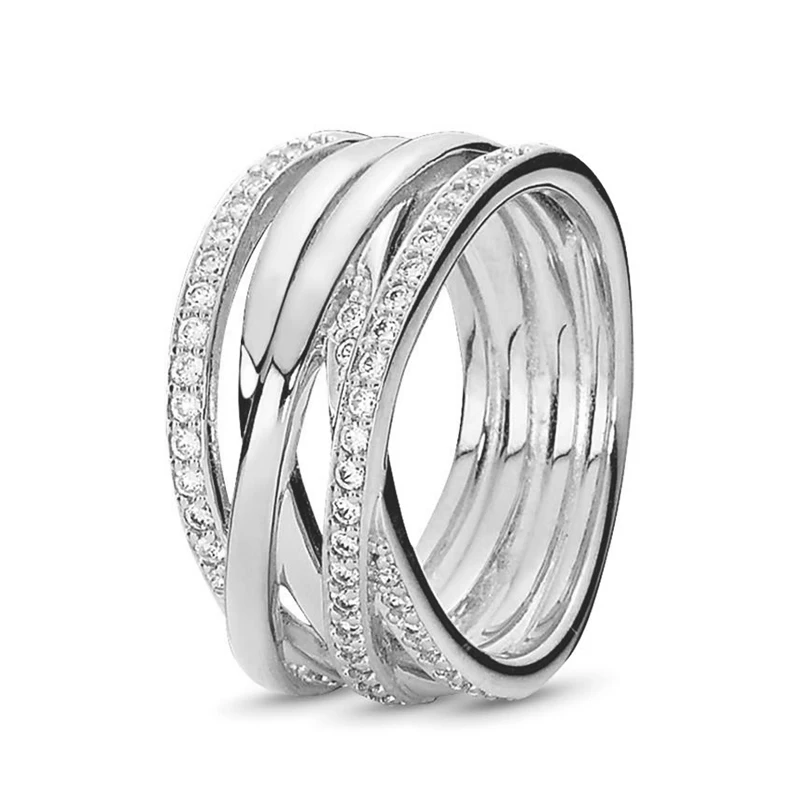 Горячая Распродажа серебряных колец ослепительное неравномерное плетение прозрачного CZ кольца для женщин ювелирные изделия подарок любит ювелирные изделия подарок