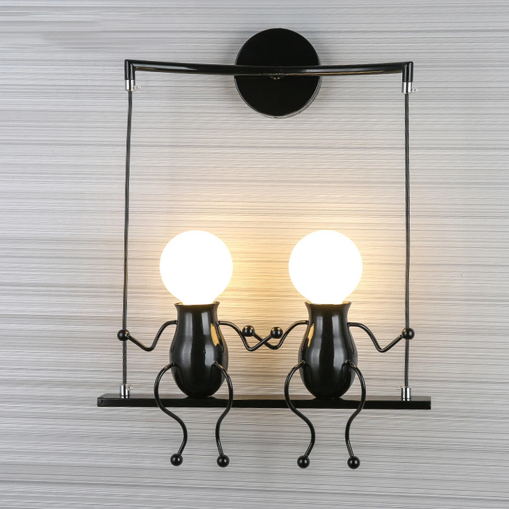 American Country Creative Iron Art LED Wall Lamp Retro Bedroom Bedside Aisle Cartoon Robot Light for Children Room Luminair | Лампы и