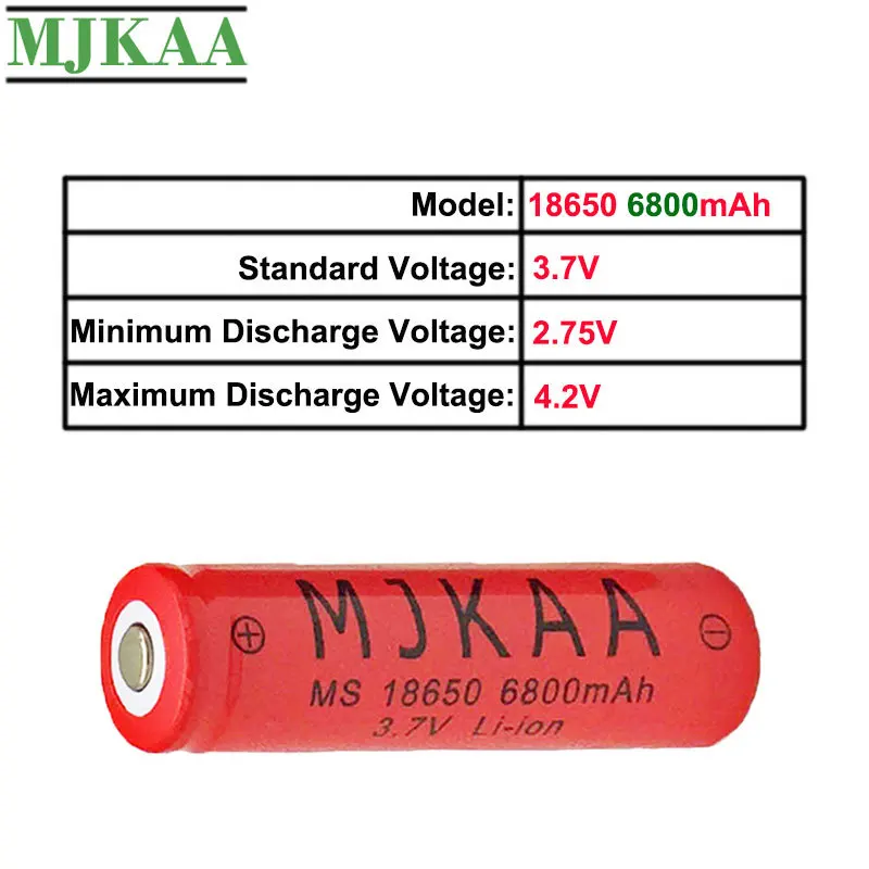 MJKAA 2 шт 18650 6800mAh 3 7 V литиевая аккумуляторная батарея 100% Новые литий ионные батареи