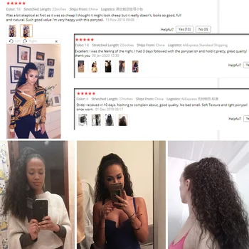 Doris Beauty Long Afro Kinky Curly Ponytail Extension 22 Inch Synthetic Drawstring Corn Hair Piece for Women Black Brown 5