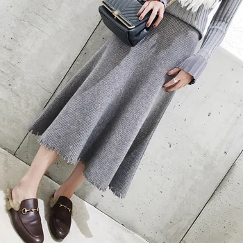 

Allyzozo Autumn Loose High Waist Knitted Skirts Warm Winter Casual Khaki Long Skirt Clothing