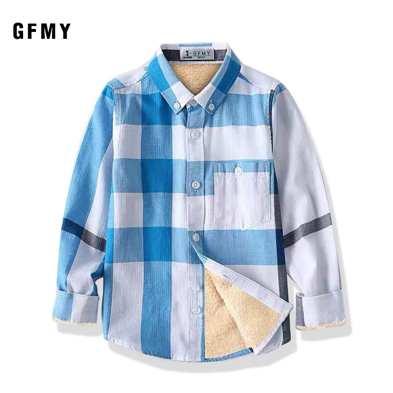 GFMY/ г., зимняя модная Вельветовая рубашка в клетку с длинными рукавами из хлопка для мальчиков От 3 до 12 лет повседневная одежда для больших детей может быть пальто - Цвет: blue
