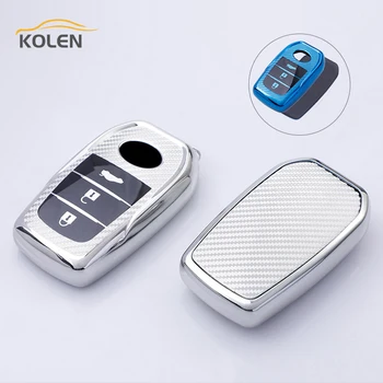 Carbon Fiber TPU Car Smart Key Case Cover For Toyota Corolla Rav4 Auris CHR Camry Crown Land Cruiser 200 Prado Aygo Holder Shell - Carbon Fiber TPU Car Smart Key Case Cover For Toyota Corolla Rav4 Auris CHR Camry
