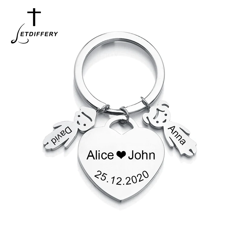 Letdiffery пользовательские сердца Семья брелок Нержавеющая сталь выгравировать