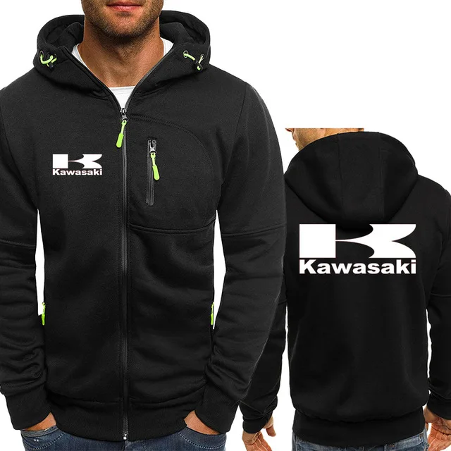 Зимнее пальто Kawasaki Moto Logo Мужские повседневные толстые теплые толстовки хлопковая куртка мотогонок Sweatshi Yv - Цвет: Черный