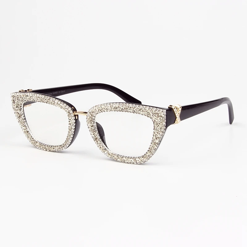 Винтажные женские очки кошачий глаз, роскошные дизайнерские модные гравийные стразы, Женские оправы для очков, женские оптические oculos очки - Цвет оправы: silver