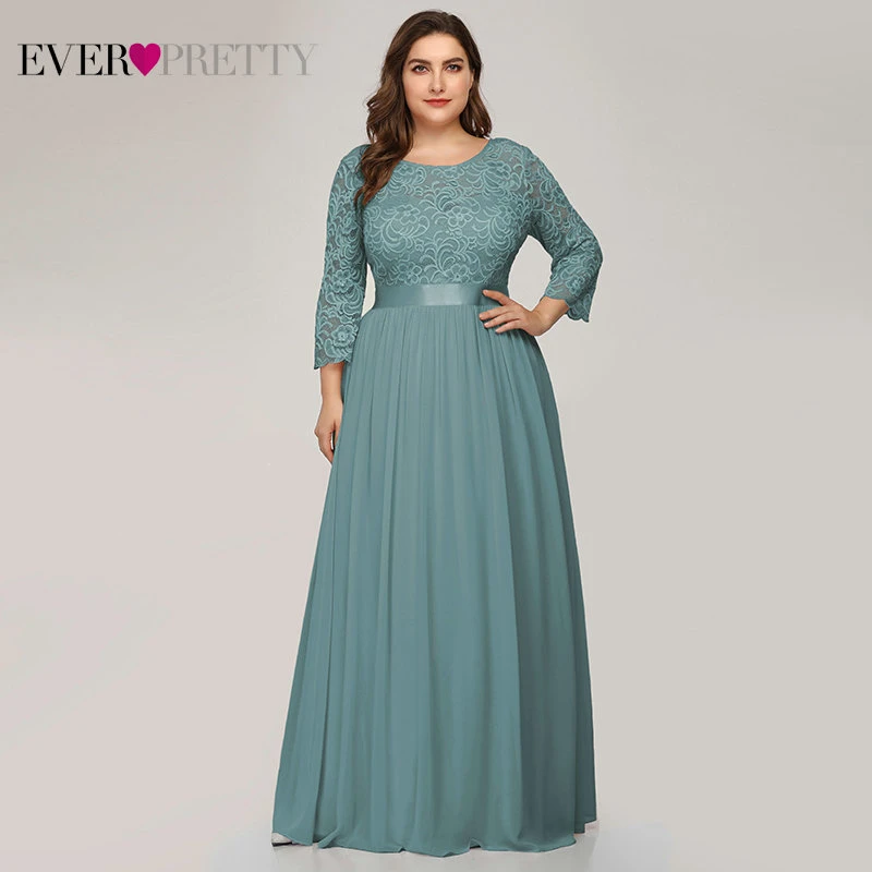 Light Blue Шифоновое платье для матери невесты Ever Pretty, кружевные длинные платья больших размеров, трапециевидного силуэта, с рукавом 3/4, для свадебной вечеринки, разных цветов, EP07412, весна-лето - Цвет: Light Blue