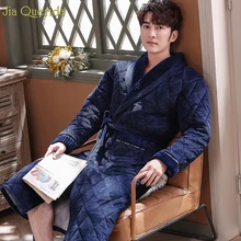 Мужской Халат купить китайский прямой зимний банный халат Королевский синий 3 слоя мягкий тиснение поясом бархатное кимоно банные халаты зимняя домашняя одежда