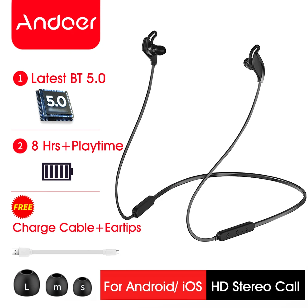 Bluetooth-наушники Andoer беспроводные с микрофоном для бега | Электроника