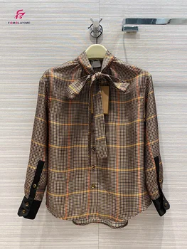

Autumn 2020 New Women Blouses 100% Silk Classic Ribbon Designer Elegant Bow-tie Blouse Shirt