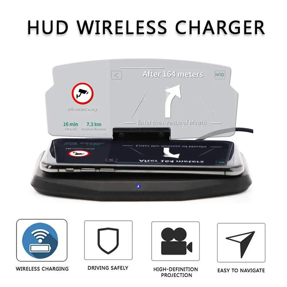 

2-in-1 Car Phone Holder Stand Wireless Charging HUD Car Phone Navigation Support Bracket Head Up Projection Display Holder