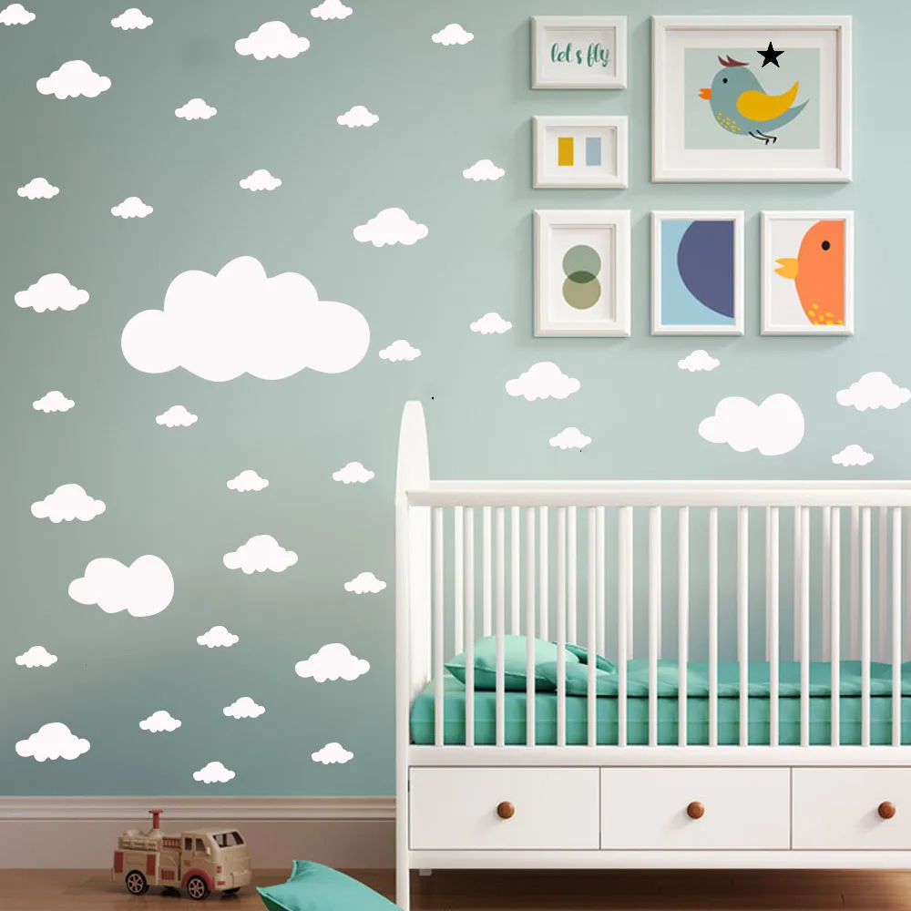 68pcs Mixed size Cartoon White Clouds Wall Sticker For Kids Baby Rooms Home Decor Bedroom Peel &amp Stick Removable Art Wallpaper | Дом и сад