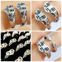 30pcs Vintage Silver Plated Crying Face Adjustable Ring Women's Tears Open Rings Heart Shape Female Girls Accessories 1