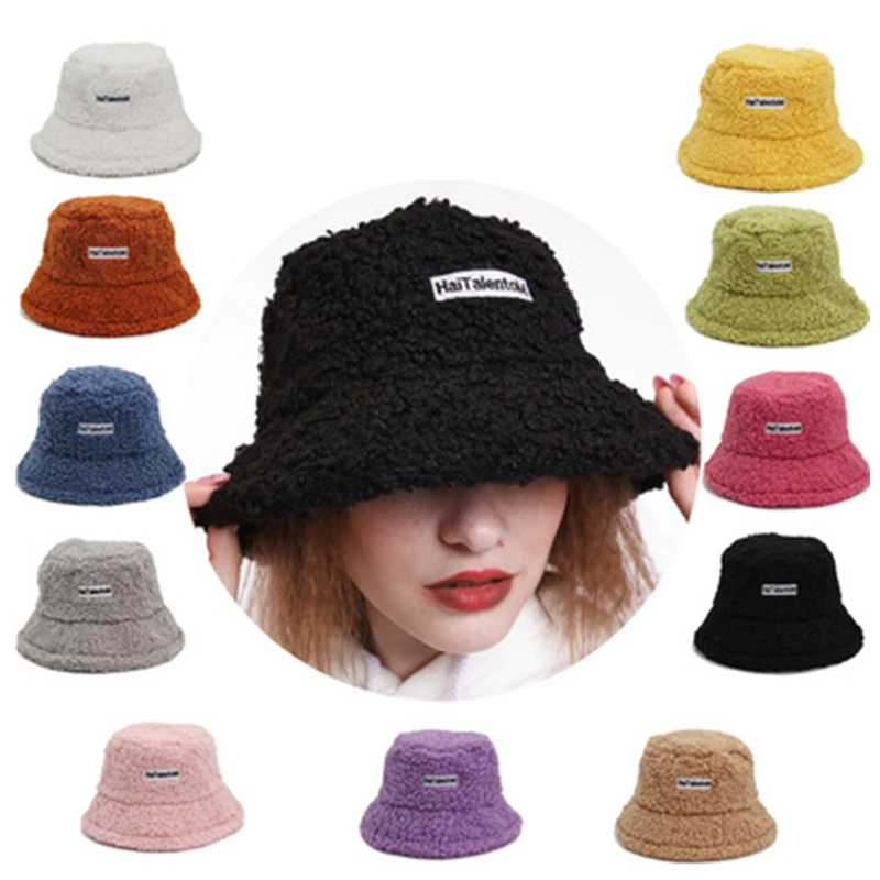 

Haitalentom lamb wool fisherman hat female autumn winter leisure all-match outdoor warm basin hat ladies solid color bucket hat