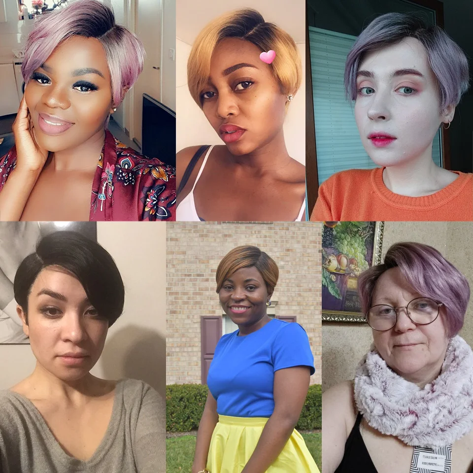 여성용 세련된 짧은 인모 가발 레미 브라질리언 헤어 가발 613 블론드 레이스 가발 L파트 픽시컷 가발 블랙 숏 레이스 가발