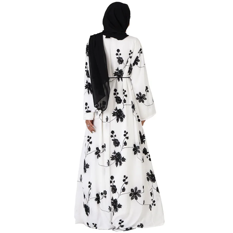 Abaya кимоно для женщин открытый кардиган Femme Толстая линия вышивка шифон мусульманская Верхняя одежда Пальто Блейзер полный рукав черный халаты плюс