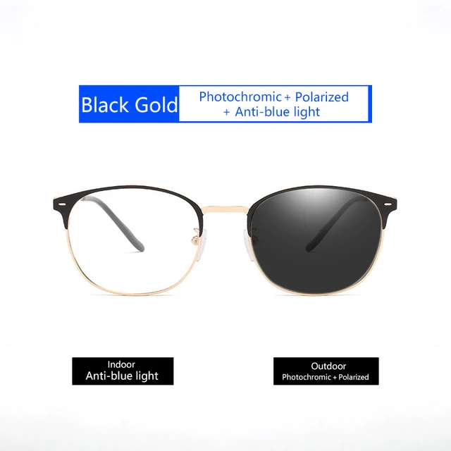 Blue Light Blocking Glasses Computer Glasses Photochromic Sunglasses Chameleon Sun Glasses Square Optical Eyewear Frame Oculos black gold BS