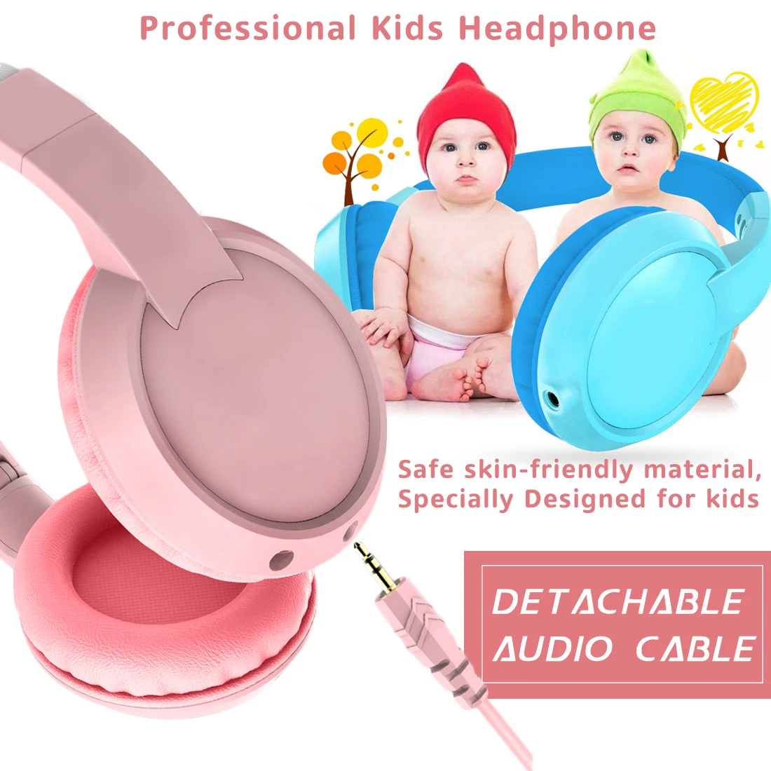JINSERTA Wired Kids Headphones 85DB Volume Limited Hearing Protection Headphones with Detachable microphone for Girls Boys Gift