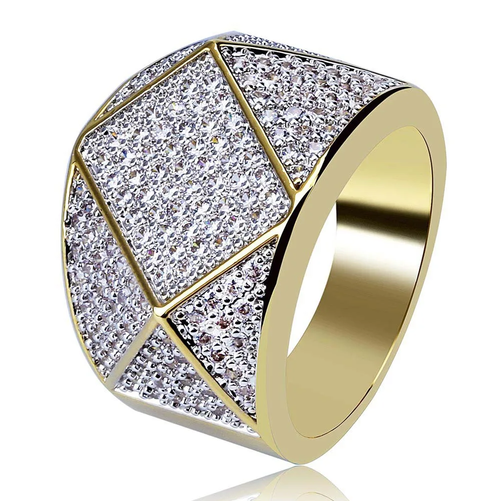 

Iced Out 18K Gold Plated Bling CZ Simulated Diamond Ring Fashion Jewelry Hip Hop Ring