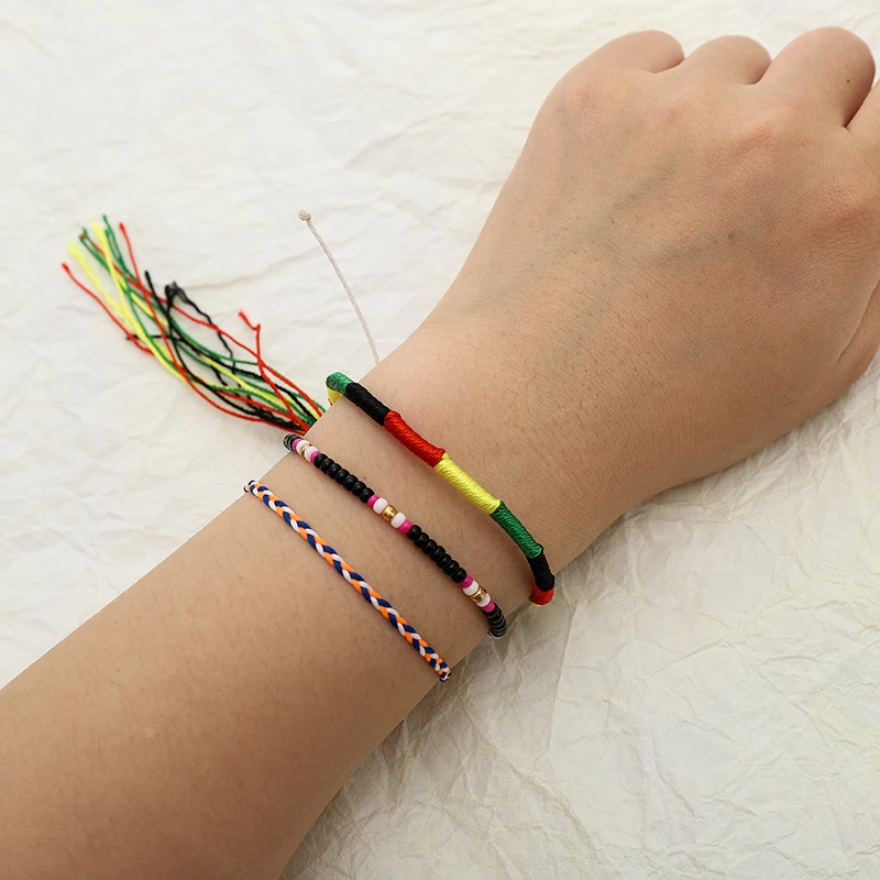 

G.YCX 3pcs/set Boho Delica Miyuki Bracelets Set Handmade Weave Braided String Rope Bracelets for Women Vintage Cotton Wrap Gifts