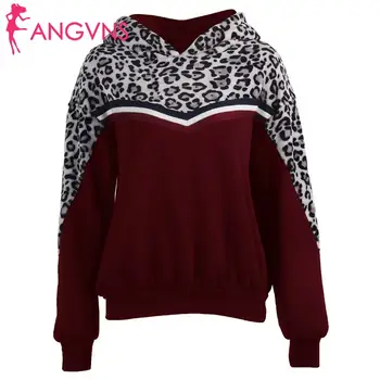 

Women Leopard Patchwork Long Sleeve Hooded Winter/Spring/Autumn Pullover Leopard, Plush Sweatshirt Casual