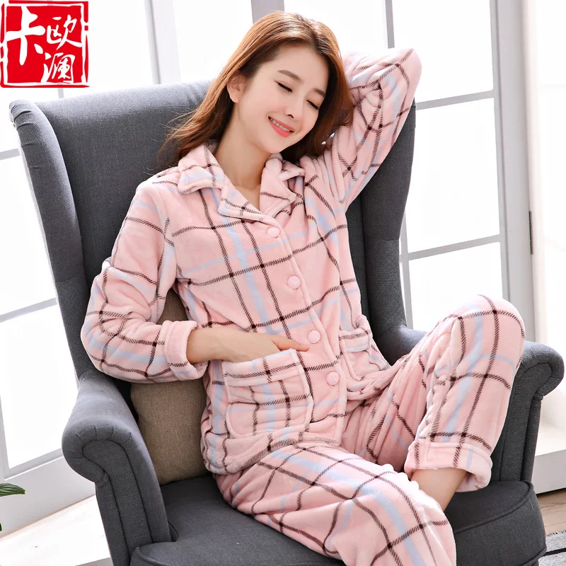 

CA Ou lan xin Models Women's Flannel Pajamas Set Coral Velvet Pajamas Women's Casual Large Size Home Wear