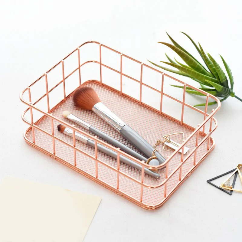 

Rectangle Iron Storage Basket Office Sundries Cosmetics Table Organizer Baskets Hi dropship