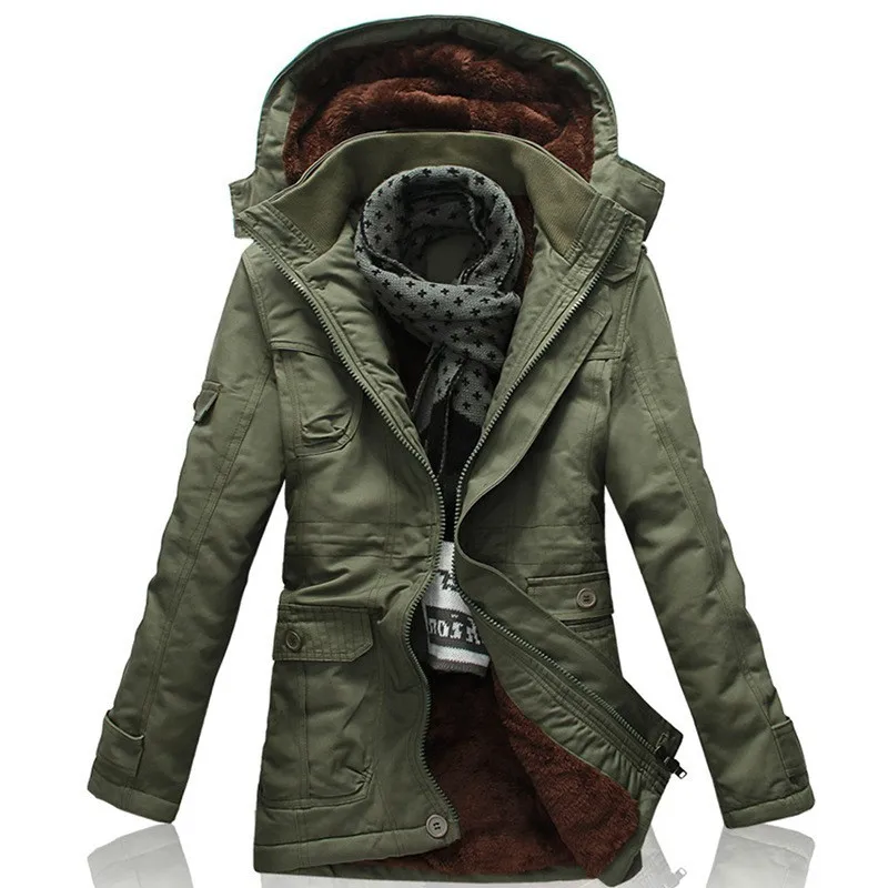 

2020 New Khaki Trench Coat For Men Fashion Hooded Windbreaker Fur Lining Warm Winter Mens Overcoat Large Size 5XL Jackets