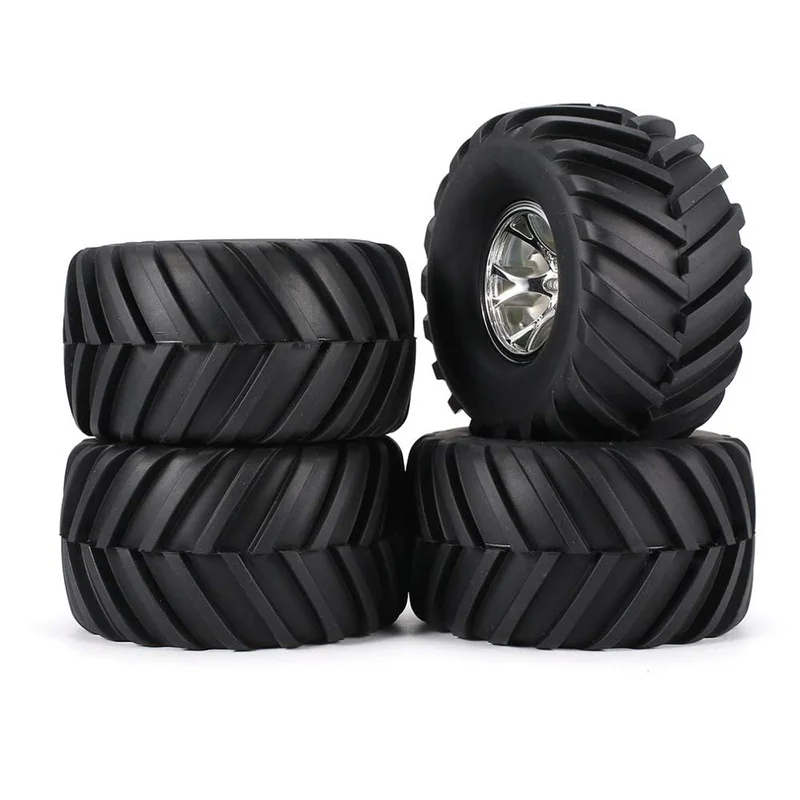 

4Pcs Wheel Rim Tire Set for 1/10 RC Monster Truck Traxxas HIMOTO HSP HPI Remote Control RC Truggy Car,Silver
