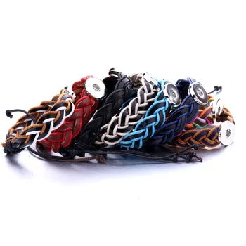 

New Fashion DIY Snap Jewelry Button Bracelet Wrap Leather Weave Bracelet Fit 18MM Snap Jewelry Button Snap Bracelet