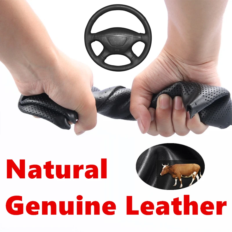 

Hand stitched Black Genuine Calfskin Leather Car Steering Wheel Cover for Mitsubishi Pajero Sport 2004 Montero Sport 2004