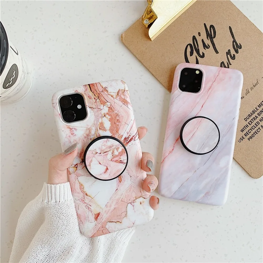 

Full Protective Holder Stand Marble Phone Case for IPhone 11 Pro Max Coque Soft Silicone IMD Back Cover for Iphone XS XR 10 Case