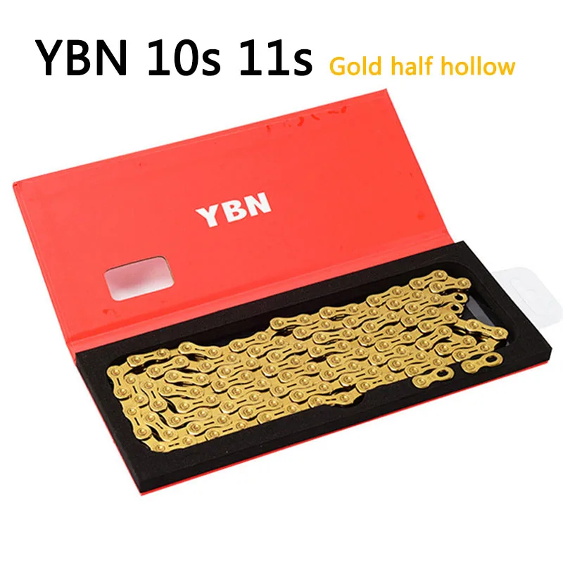 Taiwan YBN Bicycle Chain 10 Speed 11 Ultra Light Mountain Bike Gold Half Hollow Sales | Спорт и развлечения