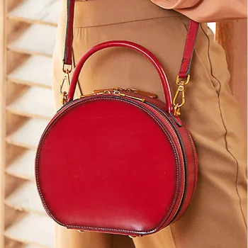 

QIAOBAO Leather handbags 2020 new Messenger bag female leather bag spring and summer fashion handbag small Totes round package