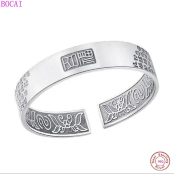 

BOCAI S999 pure silver women's bracelet smooth surface simple auspicious wide female opening retro Thai silver bracelet