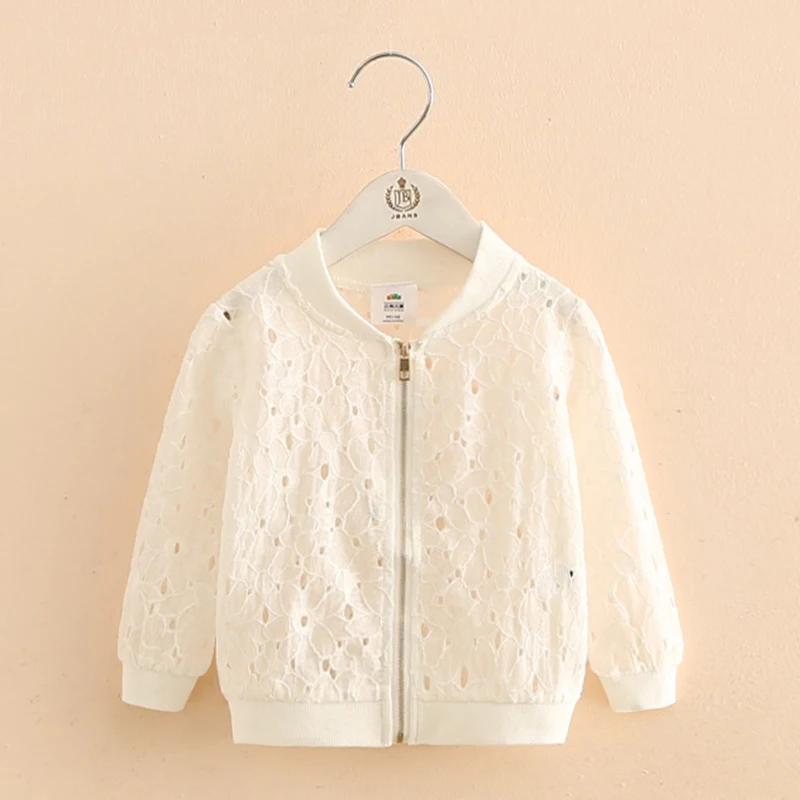 2021 Fashion Spring Autumn 2-12 Years Teenage Long Sleeve Sunscreen White Hollow Out Flower Baseball Jacket For Kids Baby Girls | Детская