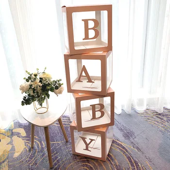 

Special Party 4pcs LOVE Balloon Packing Box Creative BABY Cube Transparent Boxes Wedding Room Letter Transparent Boxes