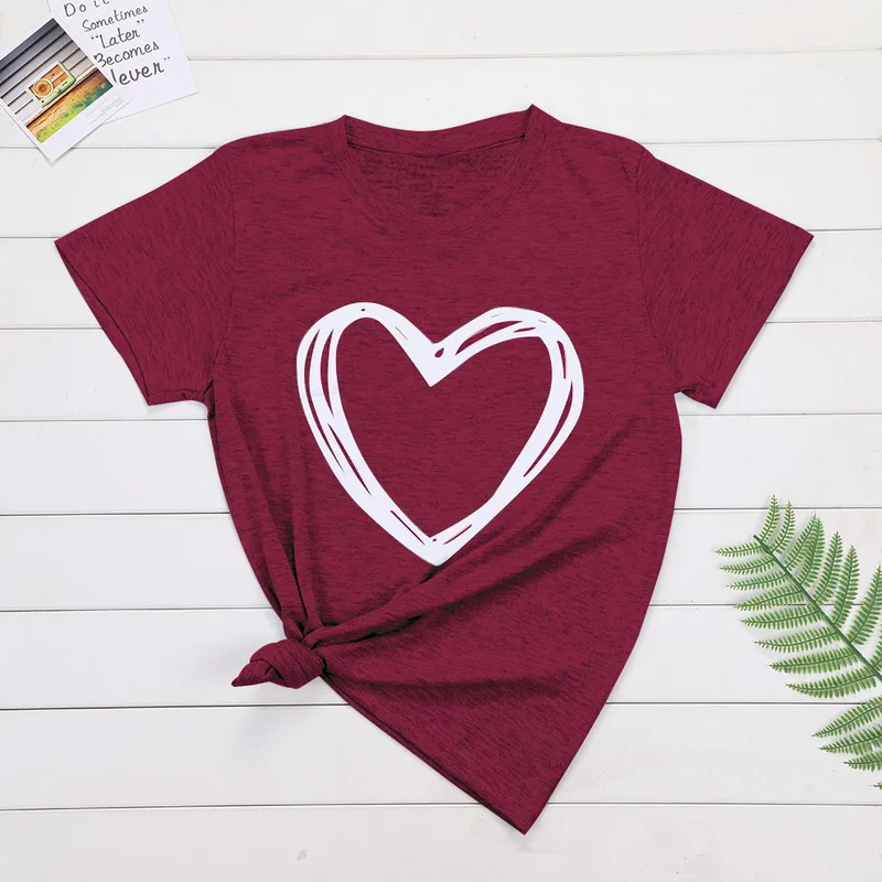 

Plus Size 6XL 7XL 8XL Women Summer Heart Print Casual T-shirt Tops Lady Short Sleeve O-neck Loose Tops Tees Camisetas Mujer